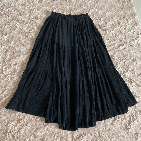 VTG 70s Painted Pony One Size Black Tiered Midi Skirt Elastic Waist Drawstring - Picture 1 of 10